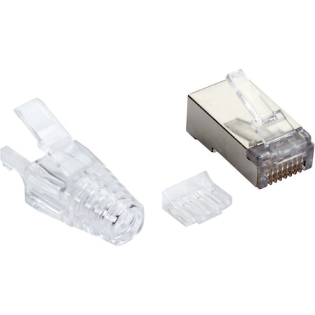 Black Box CAT6A MODULAR RJ-45 PLUG WITH LOAD BAR AND CLEAR SNAGLESS STRAIN RELIEF BOOT SHI, 100PK FMTP6AS-CL-100PAK
