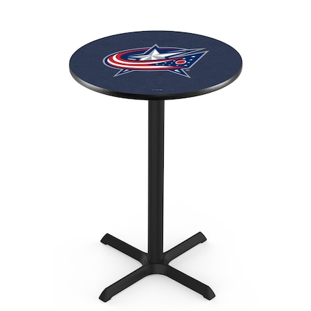 Holland Bar Stool Co 42" Blk Wrinkle Columbus Blue Jackets Pub Table, 36" dia. Top L211B4236ColBlu