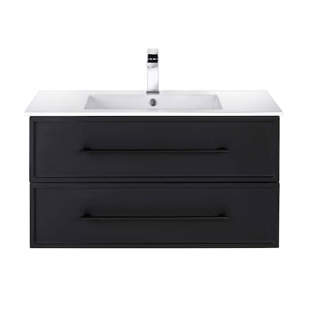 Cutler MILANO 36 in Wall Hung Vanity BLACKw/top (Modern Shaker) FV-BLACK36MS