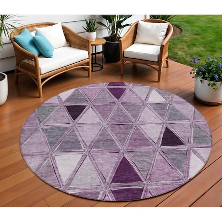 Homeroots 8' Merlot Purple And Lavender Round Geometric Washable Indoor Outdoor Area Rug 583042