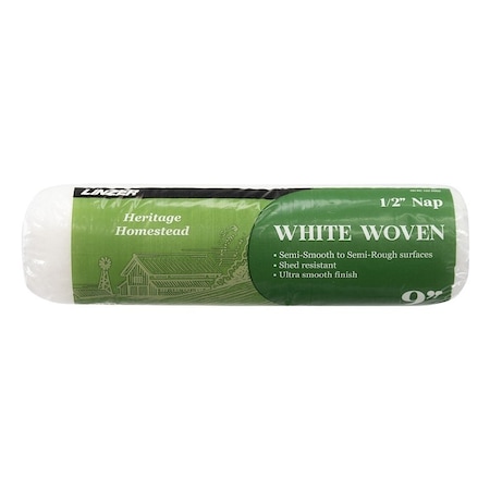 Linzer Roller Cover, 1/2 in Thick Nap, 9 in L, Fabric Cover, White HH RC 102 0900
