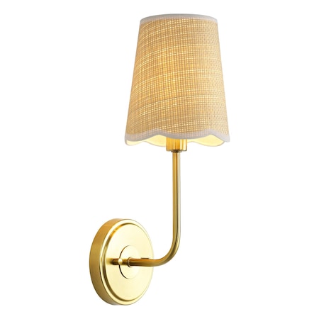Jonathan Y Lila 6" 1-Light Traditional Coastal Scalloped Fabric Shade/Metal LED Vanity Light, Brass Gold/Brown JYL1607A