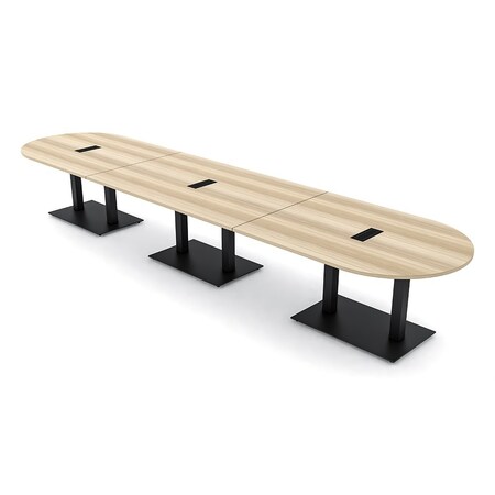 Skutchi Designs Racetrack Conference Table With Power, 48 in W, 216 in L, Brown HAR-RAC-48X216-DOU.BK-K525-EBLK