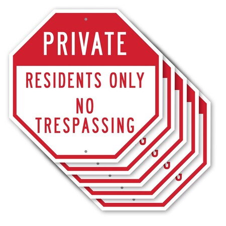 Signmission Private Residents Only No Trespassi, 10 inch X 10 inch, Aluminum Metal Signs, 5PK OC-A-5Pack-10-133
