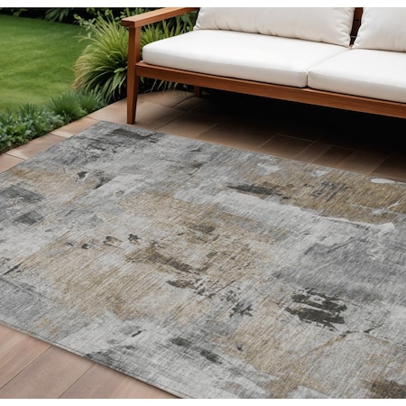 Homeroots 9' X 12' Gray Ivory And Brown Abstract Washable Indoor Outdoor Area Rug 596870