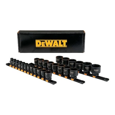 Dewalt Impact Set , Metric, 6Pt, 1/2in Dr, 26pcs DWMT19243
