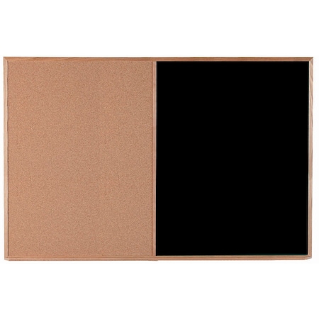 Aarco Combination Board Black Chalkboard w/ Oak Wood Frame, 48''Hx72''W CO4872B