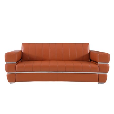 Homeroots 89" Camel Italian Leather Solid Wood Sofa 720454