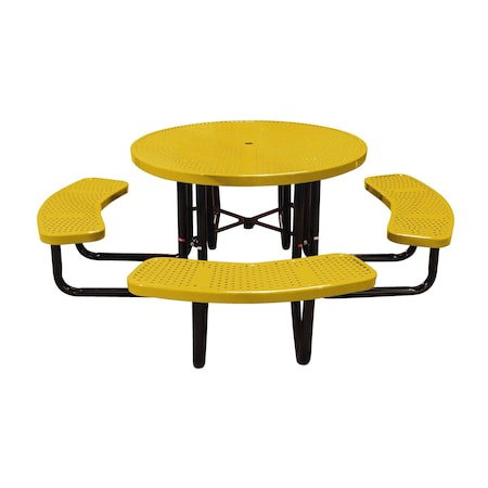 Leisure Craft 46" Round Picnic Table, Perforated Metal, Portable, Yellow T46ROP-PERF-YELLOW