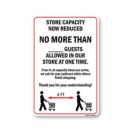 Signmission Public Safety, 18" Height, Decal, 24" x 18", Store Capacity Now Reduced No More Than 2 OS-NS-D-1824-25437