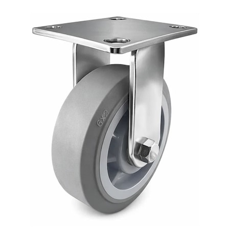 Hyw Products Heavy Duty Caster 6in x 2in Non-Marking Rubber Wheel Stainless Steel - Rigid (Flat) 40-60R-A1-INF(FLAT)(STS)