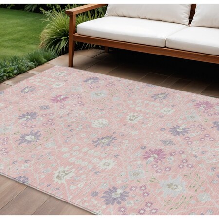 Homeroots 8' X 10' Pink Purple And Gray Oriental Washable Indoor Outdoor Area Rug 598067