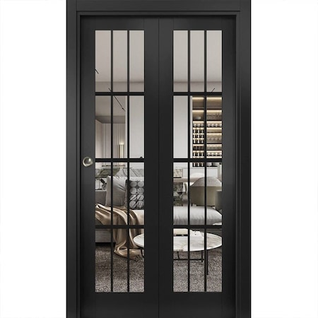 Sartodoors Sliding Closet Bi-fold Doors, Felicia 3355 Matte Black with Clear Glass, Sturdy Tracks Moldings Tr FELICIA3355BF-BLK-48 x 84 (2* 24x84)