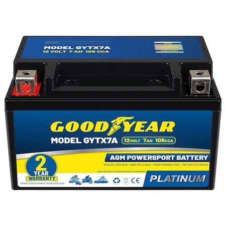 Goodyear GYTX7A -12 Volt 7 AH, 105 CCA, Rechargeable High-Performance, SLA - AGM Battery GY4140758