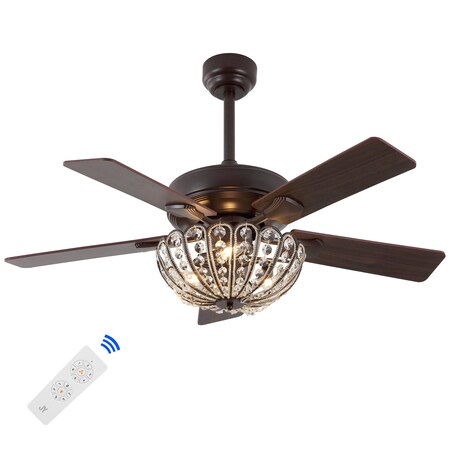 Jonathan Y Reva 42" 3-Light Modern Coastal 6-Speed Metal/Crystal Scalloped Bowl Shade Mobile-App/Remote-Control JYL9734B