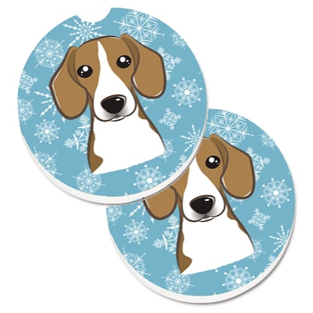 Carolines Treasures Snowflake Beagle Set of 2 Cup Holder Car Coaster BB1673CARC