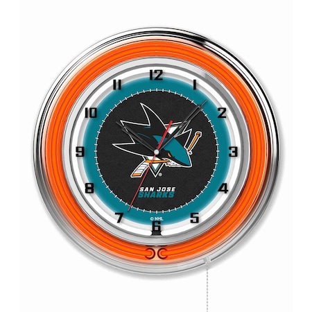 Holland Bar Stool Co San Jose Sharks Double Neon 19" Clock, NHL Clk19SJShar