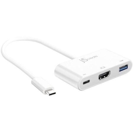 J5Create USB-C to HDMI/USB Adapter, 7.87 in, White JCA379
