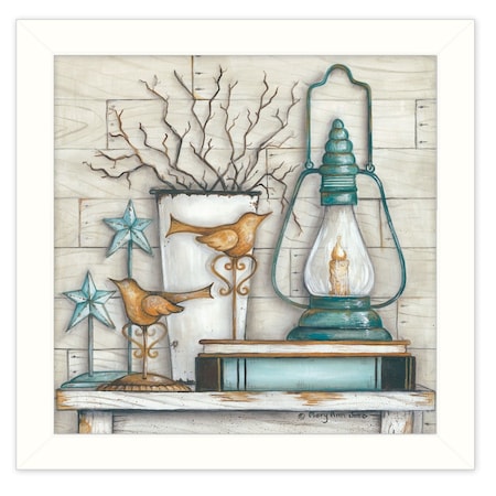 Homeroots Lantern on Books 2 White Framed Print Wall Art 405312