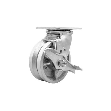Service Caster 5 Inch V Groove Semi Steel Swivel Caster with Ball Bearing and Brake SCC SCC-30CS520-VGB-TLB