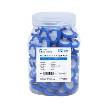 Foxx Life Sciences EZFlow Syringe Filter, 0.45um PP, 25mm, 100PK 37B-3216-OEM