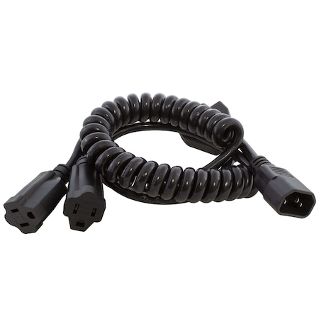 Ac Works Medical Grade Power Cord, IEC C14 to Dual NEMA 5-15R, 10A, 7 ft Coiled, UL/CUL Certified CC14Y515