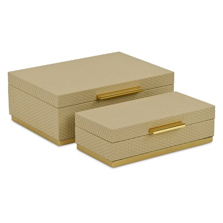 Homeroots Set of Two Taupe And Gold Nesting Decorative Storage Boxes With Lids, 2PK 712918