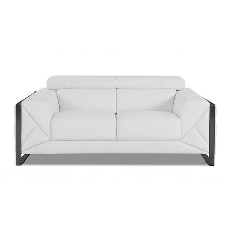 Homeroots 75in White And Black Italian Leather Loveseat 477564