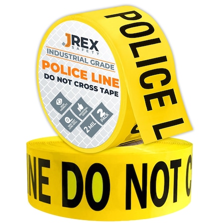 Jrex Safety Police Line Do Not Cross Tape Roll - 1000 Ft x 3 Inch Wide Each - Yellow, 2PK PPLT-JR-2PK