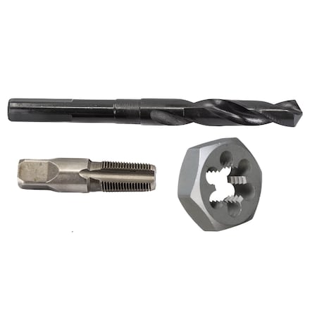 Drill America 3/8" Carbon Steel NPT Pipe Tap, Hex Die and 37/64" HSS Drill Bit Kit HXPOU3/8NPT