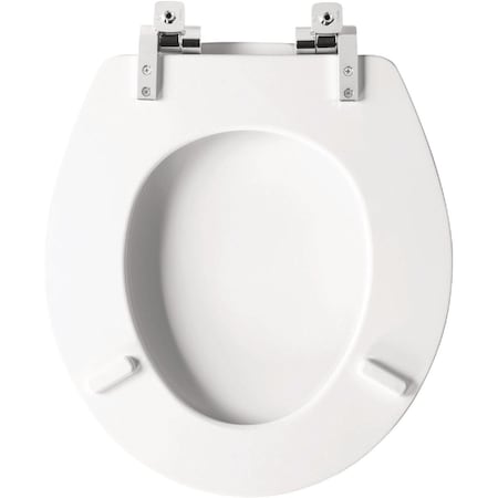 Bemis Mayfair Benton Round White Enameled Wood Toilet Seat with Slow Close Chrome Metal Hinge 26CHSLA000
