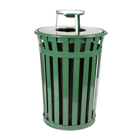 Witt Industries Green Outdoor, Slatted Metal Waste Receptacle with Ash Top, Green M3601-AT-GN