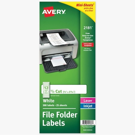 Avery Dennison Avery, MINI-SHEETS PERMANENT FILE FOLDER LABELS, 0.66 X 3.44, WHITE, 25PK 2181