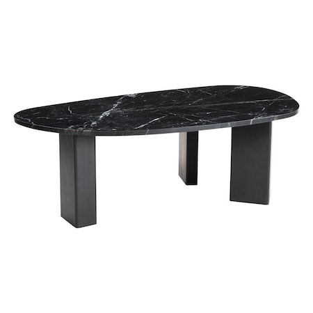 Homeroots 54" Black Genuine Marble and Wood Free Form Coffee Table 565078