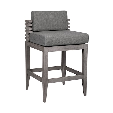 Armen Living Vivid Outdoor Patio Counter Stool in Gray Eucalyptus Wood with Gray Olefin Cushions LCVIBAEUCGRY26