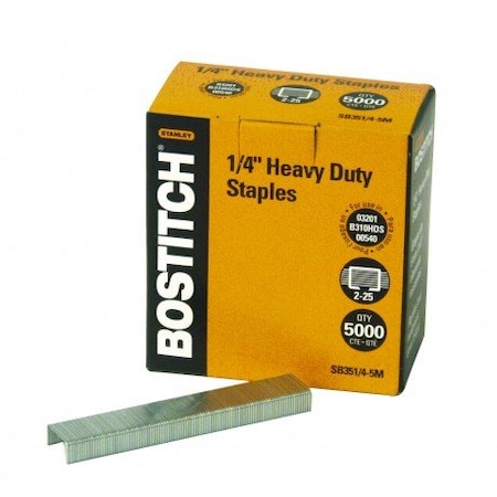 Bostitch Heavy-Duty Premium Staples, 2-25 Sheets, 0.25 Inch Leg, 5,000 Per Box SB351/4-5M