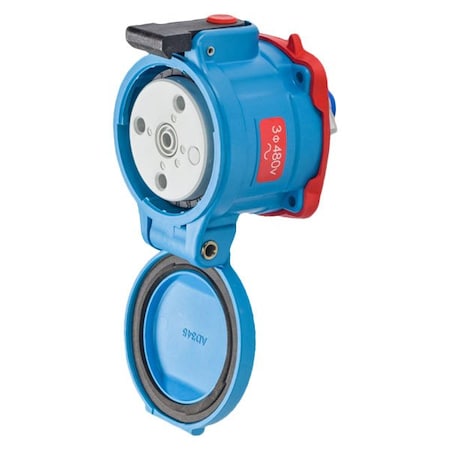 Meltric DS20 RECEPTACLE POLY BLUE SIZE 2 TYPE 3R 3P+G 20 A 480 VAC 60 Hz NO AUX SELF-RETURNING LID 33-14043-NC