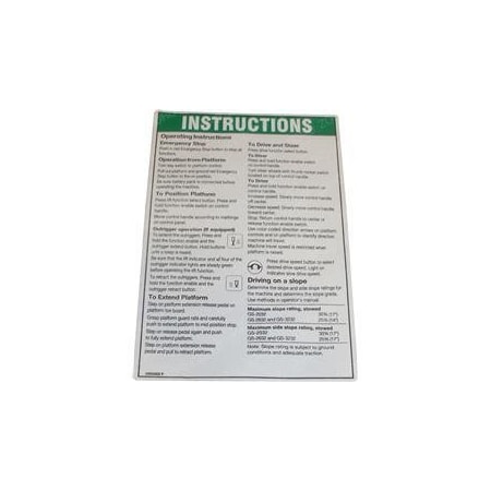 Genie REPLACEMENT DECAL, OPER INSTRUCTIONS 1000062