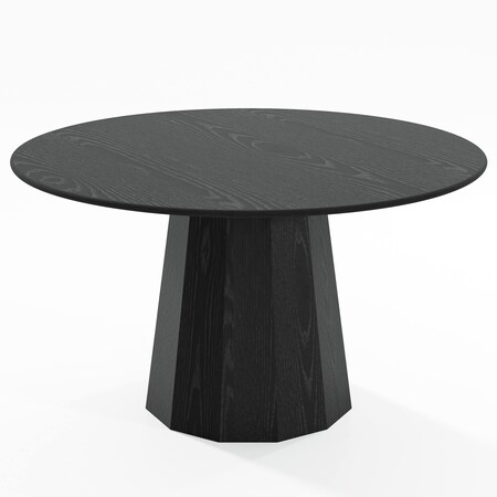 Homeroots 52" Black Solid Wood Pedestal Base Round Top Dining Table 721063
