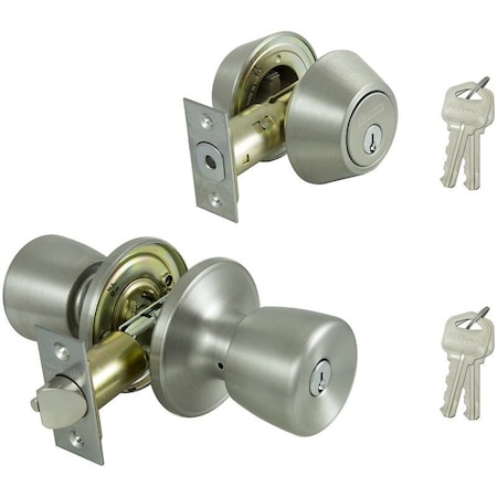 Prosource Deadbolt and Entry Lockset, Turnbutton Lock, Knob Handle, Tulip Design, Stainless Steel, 3 Grade BS6B1-PS