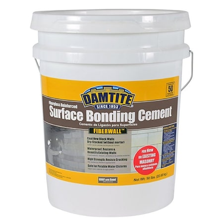 Damtite FiberWall 04852 Surface Bonding Cement, Gray, Powder, 50 lb Pail 4852