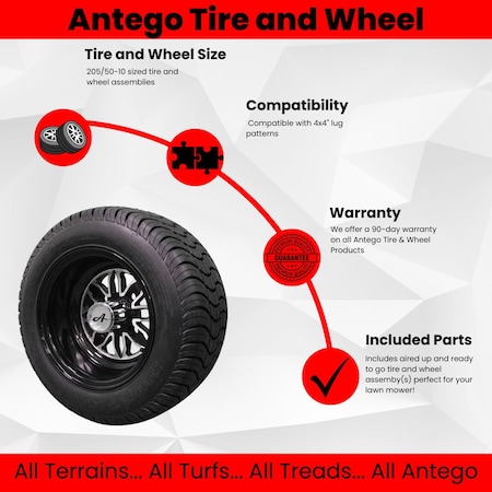 Antego 205/50-10 with 10x7 Fusion Glossy Black Wheels for Golf Cart Single A107013900916042055010