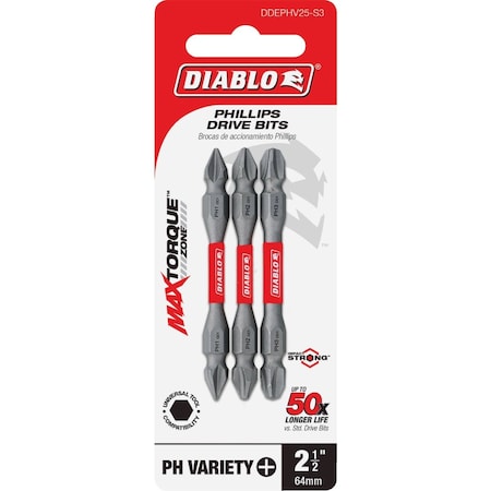 Diablo 3-Piece Phillips 2-3/8'' Power Double-End Screwdriver Bit Set DDEPHV25-S3