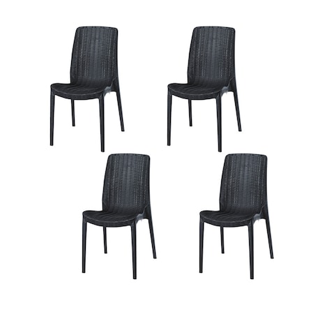 Homeroots Set of Four Black Heavy Duty Plastic Outdoor Stacking Dining Chairs, 4PK 565254