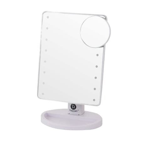 Pursonic LED Dimmable Touch Vanity Makeup Mirror With Detachable 5X Mirror in White TM16WH