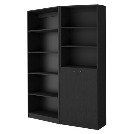 Homeroots Set of Two 71" Black Five Tier Bookcase With Two Doors 546338