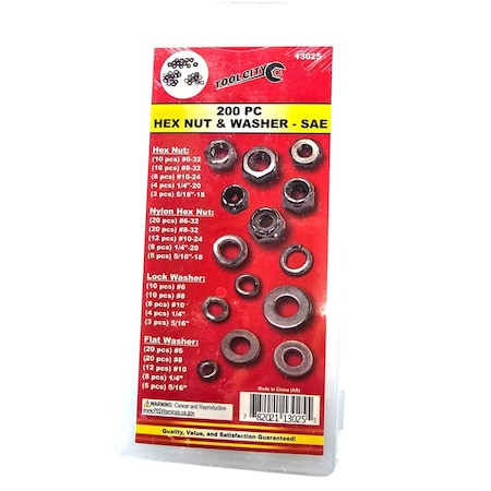 Tool City 250 PIECE HEX NUT & WASHER - SAE 13025