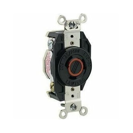Leviton Flanged Locking Receptacle, L10-20R, 20 A, 125/250V AC, Single Phase, 3 Pole, Flush Mount, Black 2360