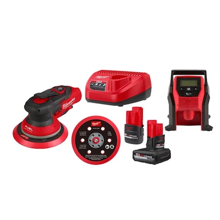 Milwaukee Tool M12 FUEL Sander Kit + M12 Inflator 2585-22CX, 2475-20