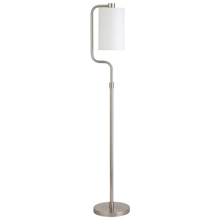 Homeroots 62" Nickel Reading Floor Lamp With White Frosted Glass Drum Shade 523409